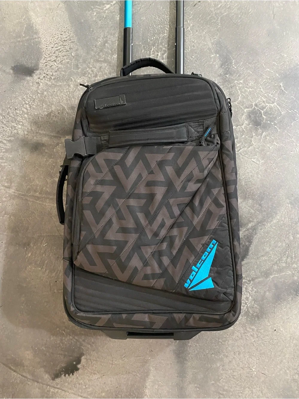 Volcom Black Carry-on Suitcase With a Geometric Grint and Electric Blue 22”x14”
